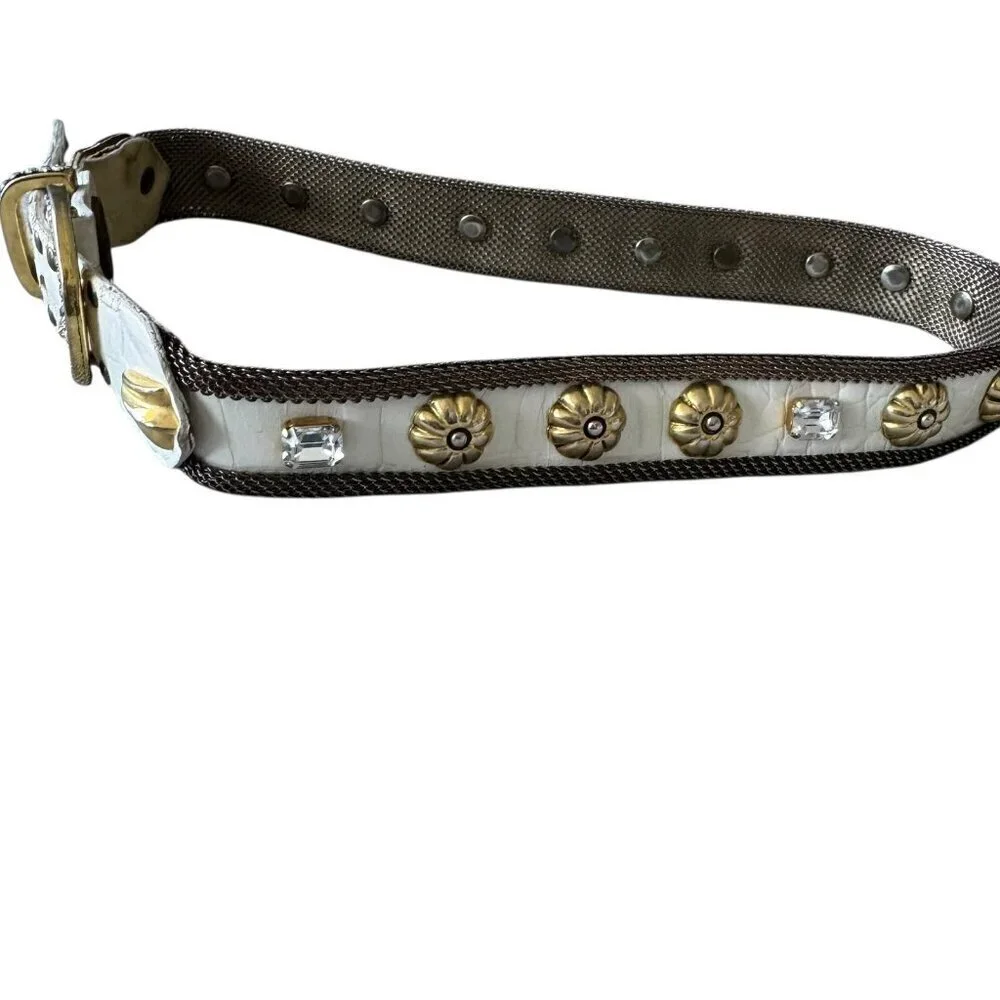 Vintage Sand Castle NY white leather belt studded studs embellished womens med